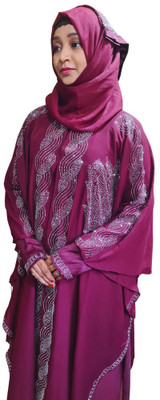 Dremliners Cotton Silk Self Design Abaya With Hijab(Maroon)