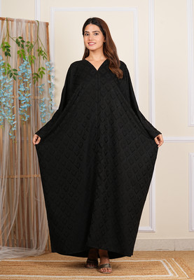RUZAIN AL WAFI Nida Matte Self Design Abaya With Hijab(Black)