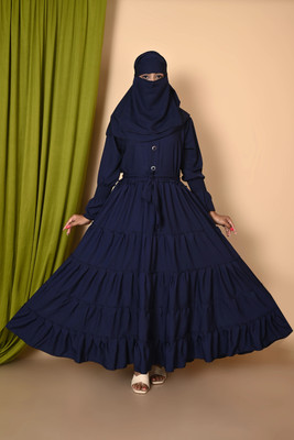 BISAL Georgette Self Design Burqa With Hijab(Blue)
