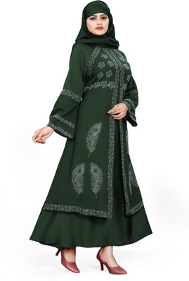 AMBAJI FASHION Polyester Solid Burqa With Hijab(Green)