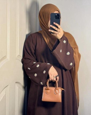 Dubai Collection Cotton Blend Self Design Burqa(Brown)