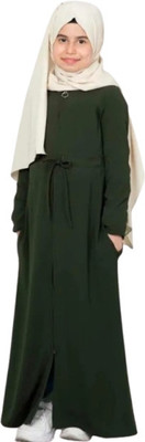 M.N Dubai Collection Polyester Self Design Burqa With Hijab(Green)