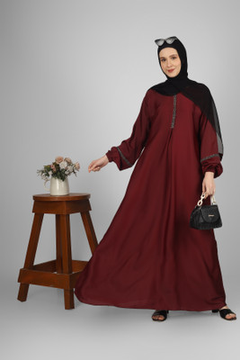 ovais abaya collection Nida Matte Solid Abaya With Hijab(Maroon)