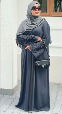 Firduas Cotton Blend Self Design Burqa With Hijab(Grey)