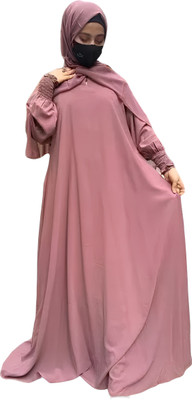 KASHAF ATORE Nida Matte Self Design, Solid Burqa With Hijab(Pink)