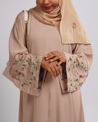 Firduas Cotton Blend Self Design Burqa With Hijab(Beige)