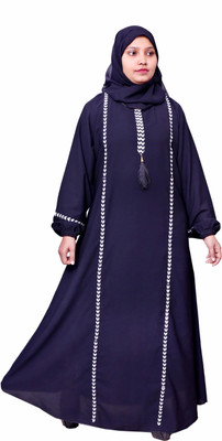 AHL Cotton Blend Solid Abaya With Hijab(Black)
