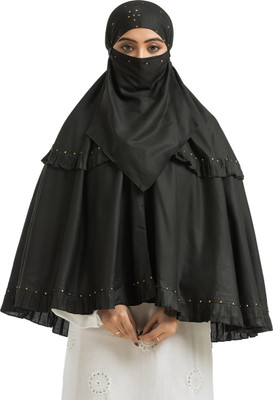 The Ocean Export and Import Cotton Blend Solid Naqab With Hijab(Black)