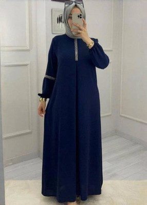 ovais abaya collection Nida Matte Solid Abaya With Hijab(Blue)