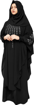 FFFASHIONHOUSE Georgette Self Design Burqa With Hijab(Black)