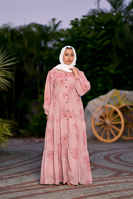 SARINKU Georgette Printed Abaya(Pink)