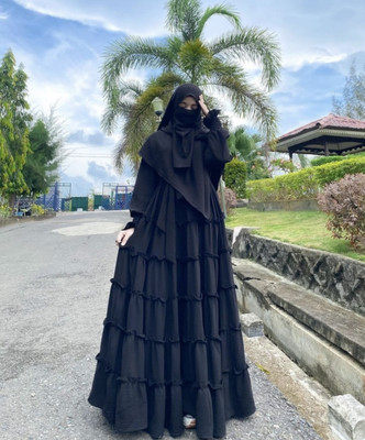 arabiandesigner Polyester Self Design, Solid Abaya With Hijab(White)