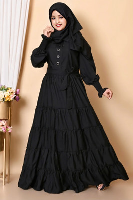 New Haya Collection Cotton Blend Solid Burqa With Hijab(Black)