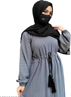 HijabBeauty Nida Matte Solid, Self Design Burqa With Hijab(Grey)