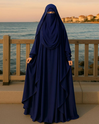YR enterprise Georgette Self Design Abaya With Hijab(Blue)