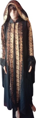 Izafa Georgette Floral Print Abaya(Black, Gold)