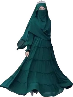 Tanjila Fashion Cotton Blend Solid Burqa With Hijab(Green)