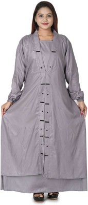 MORJINA Cotton Blend Solid Abaya(Silver)