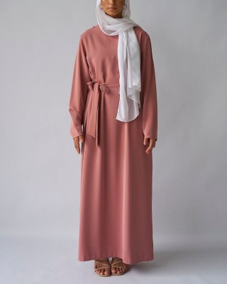 ovais abaya collection Nida Matte Solid Abaya With Hijab(Pink)