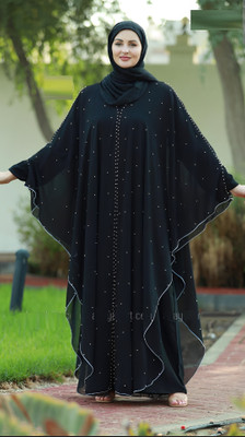 ZUZUU Nida Matte Self Design, Solid Burqa With Hijab(Black)