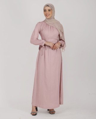 SILK ROUTE London Polyester Solid Abaya(Pink)