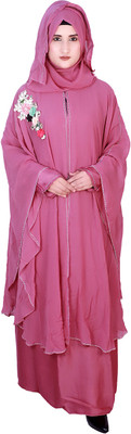 DCSTORE1 Polyester Self Design Abaya With Hijab(Purple)