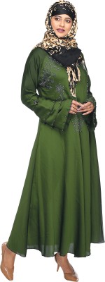 Mullick the designer Silk Blend Burqa With Hijab(Green)