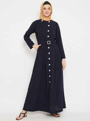 FORELEVY Polyester Solid Abaya(Blue)