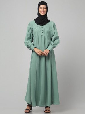 Recnettrends Crepe Solid Burqa With Hijab(Green)