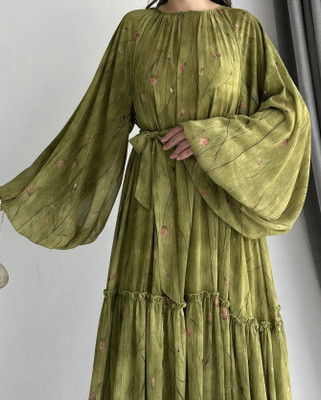 SARINKU Georgette Self Design Abaya(Green)