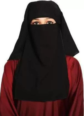 Dhyeyu Georgette Solid, Self Design, Striped Naqab(Black)