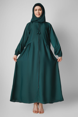 ovais abaya collection Nida Matte Solid Abaya With Hijab(Green)