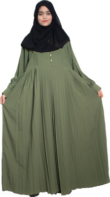 MODEST CITY Crepe Self Design Abaya With Hijab(Green)