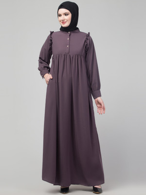 HIJAB WORLD Nida Matte Solid Abaya(Purple)