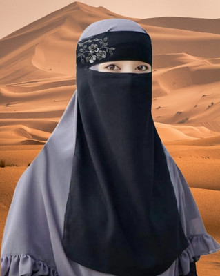 Dhyeyu Chiffon Solid, Self Design Naqab(Black)