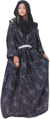 Hadi Collection Cotton Blend Self Design Abaya With Hijab(Black, Grey)