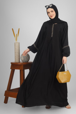 ovais abaya collection Nida Matte Solid Abaya With Hijab(Black)