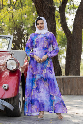 SARINKU Nida Matte Self Design Abaya(Purple)