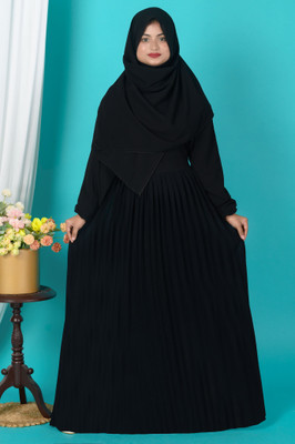 Jorifashion Georgette Solid Burqa With Hijab(Black)