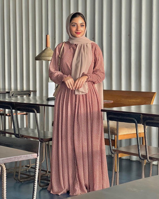 SARINKU Georgette Self Design Abaya(Pink)