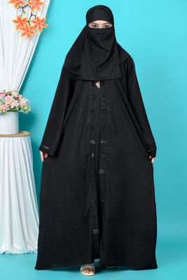NEW ZARAA FASHION Cotton Blend Solid Burqa With Hijab(Black)