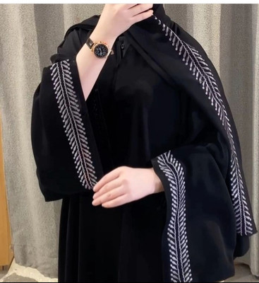 AB Collection Polyester Self Design Burqa With Hijab(Black)