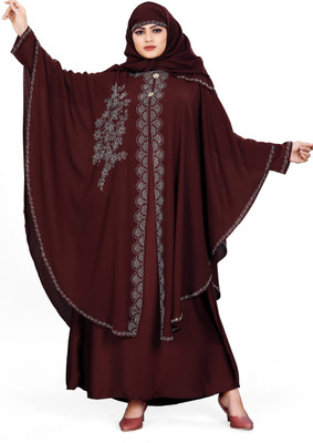 AMBAJI FASHION Polyester Solid Abaya With Hijab(Maroon)