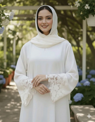 easyway Cotton Silk Abaya With Hijab(White)