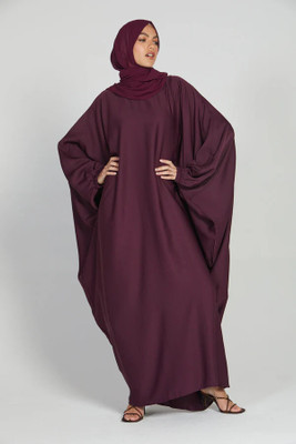 HouseOfCommon Crepe Self Design Abaya With Hijab(Purple)