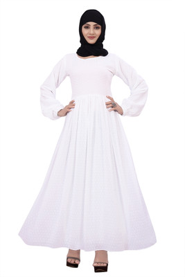 bhavyata Georgette Self Design Abaya(White)