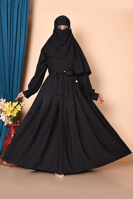 Paradise Cotton Blend Self Design Burqa With Hijab(Black)