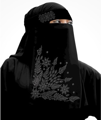 UNIQUE QUEEN Chiffon Self Design Naqab(Black)