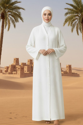 HouseOfCommon Crepe Solid Abaya With Hijab(White)