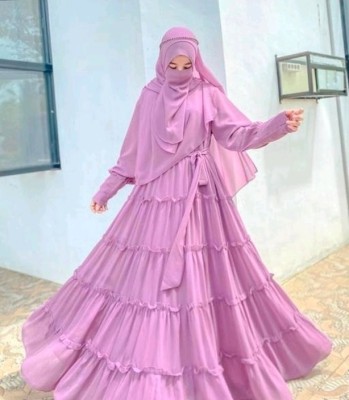 MM COLLECTION Silk Blend Solid Burqa With Hijab(Pink)